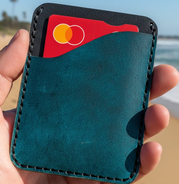 Small Leather card wallet with three pockets - CraftyDrifters Cornwall
