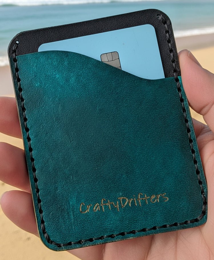 Small Leather card wallet with three pockets - CraftyDrifters Cornwall