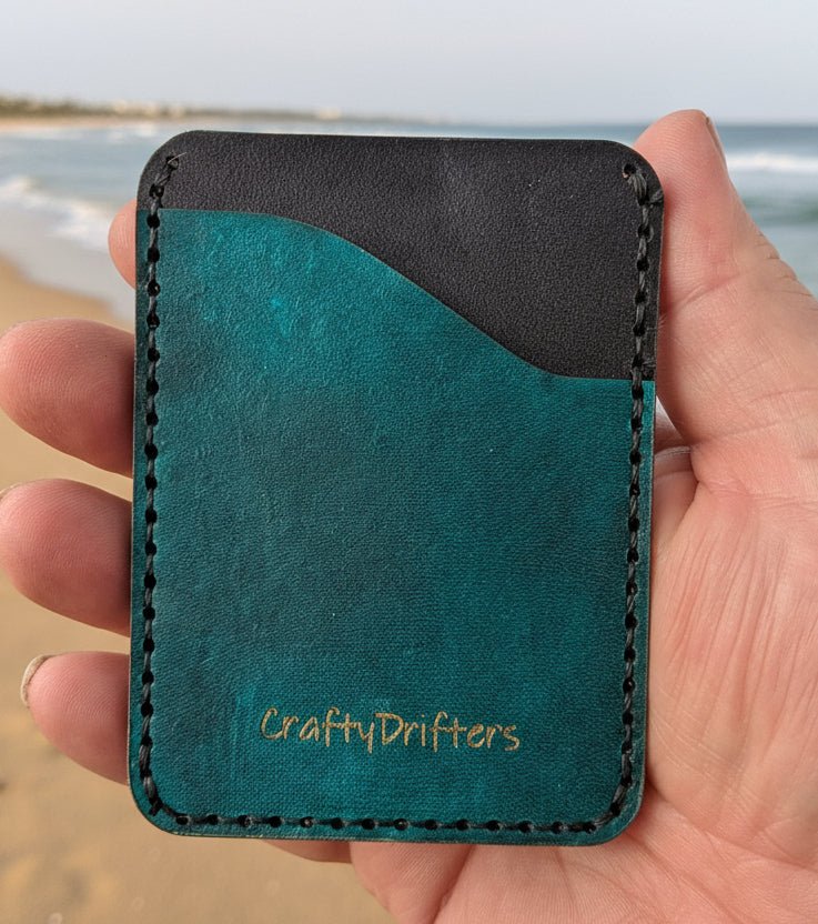 Small Leather card wallet with three pockets - CraftyDrifters Cornwall