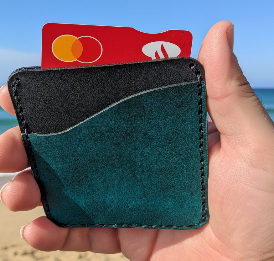 Small Leather card wallet with three pockets - CraftyDrifters Cornwall