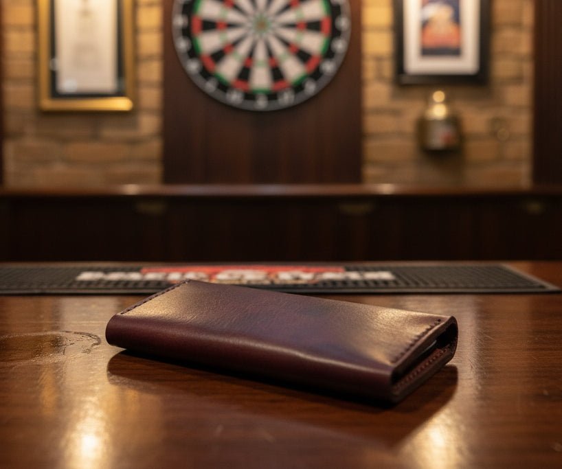 Tri - Fold Premium Hand Dyed Leather Darts Case - CraftyDrifters Cornwall